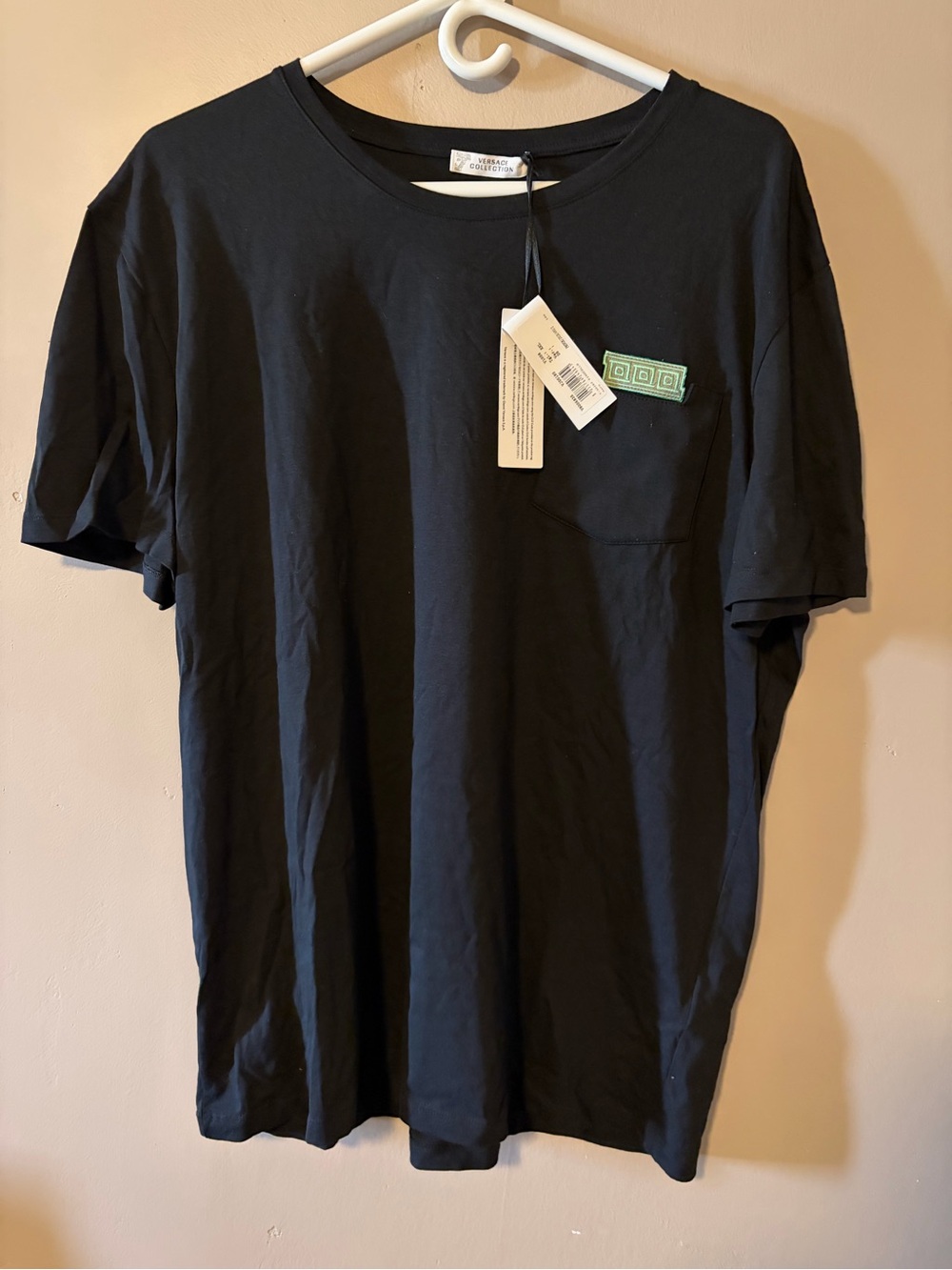 Versace Black Short Sleeve Tee with Green Logo Patch